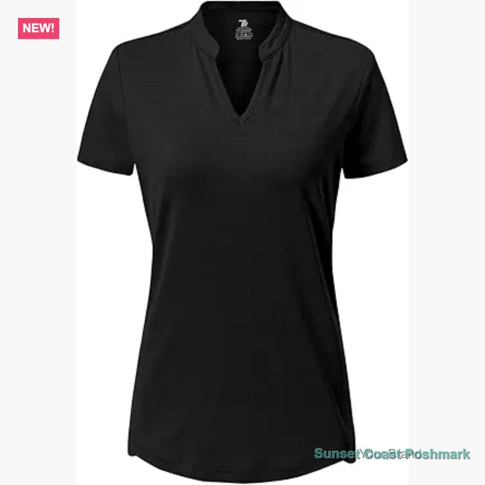 Quick-Dry Polyester Elastane V-Neck Polo Shirt fo… - image 1